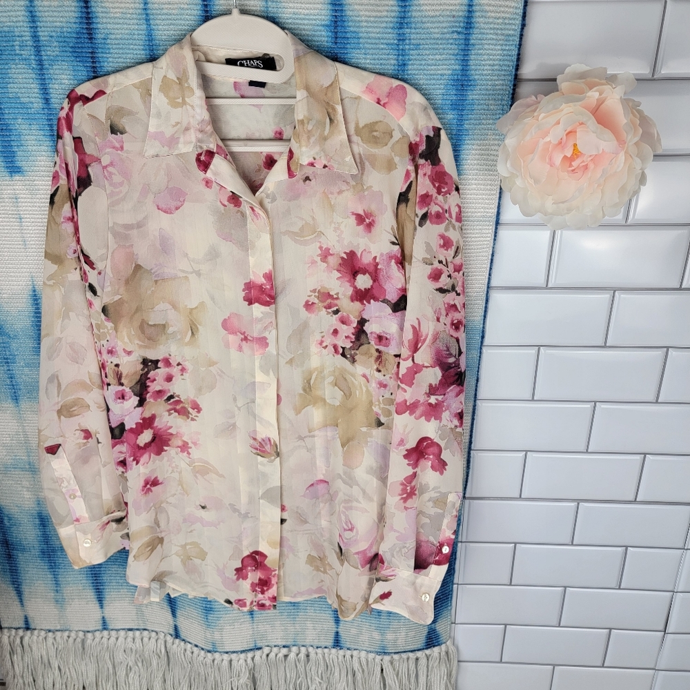CHAPS Pleated Back Floral Print Blouse